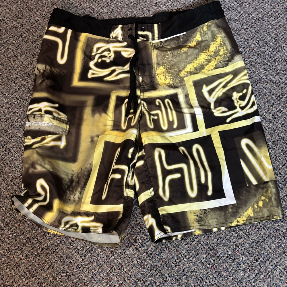 PACIFIC SURF MENS XL BOARD SHORTS UNLINED GUC SWIM